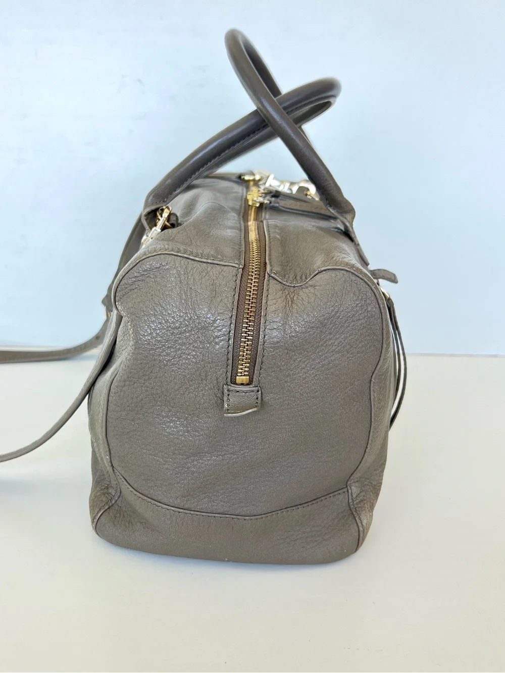 TORY BURCH Taupe Brody Porcini Pebbled Leather With Strap Shoulder Bag Satchel